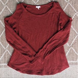 Maroon Cable Knit Cold Shoulder Sweater